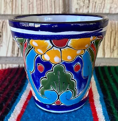 Mexican Ceramic Flower Pot Planter Folk Art Pottery Handmade Talavera #5 • $14.99