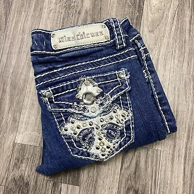 MISS CHIC Low Rise Capri Embellished Cross Pocket Blue Denim Jeans Womens Size 1 • $47