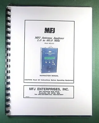 MFJ 213 Antenna Analyzer Instruction Manual: W/Clear Protective Covers! • $22.50