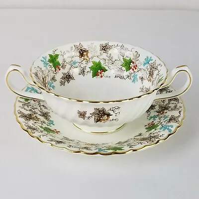 Minton Arbor Cream Soup And Saucer Fife Multi-colored Leaves And Gold Trim • $89.99