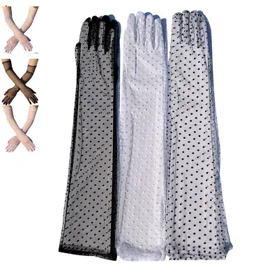 £7.99 • Buy Long Polka Dot Mesh Sheer Lace Gloves Party Wedding Bride Gloves Sun Protection