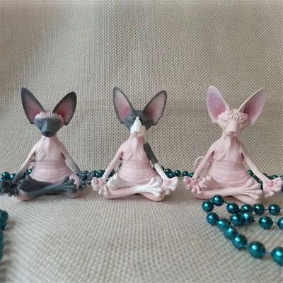 Cat Meditate Statue Figurines Miniature Decor Sphynx Desktop Decoration Animal • $11.97