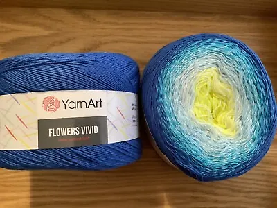 £8 • Buy YarnArt Flowers Vivid Cotton Knitting/Crochet Superfine 4 Ply Yarn Yellow/Blue