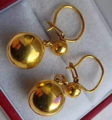 22Ct Heavy Gold Earrings Ladies Drop Ball Pair 4.38g 3cm Stunning  • £499.99