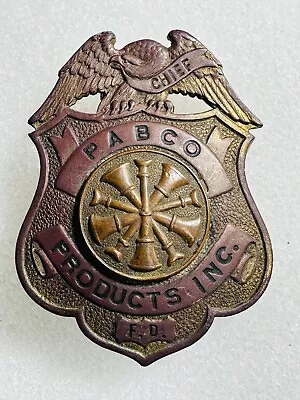 Vintage PABCO PRODUCTS INC FIRE Department CHIEF BADGE Ed Jones Co • $350