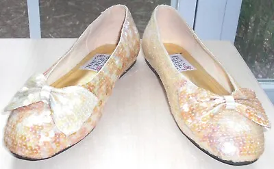 NEW LACY AFTERNOON 7.5 M Cream/ Gold Aurora Sequin Irid Ballet Flats Shoes W/Bow • $23