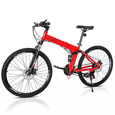 Folding Mountain Bike Full Suspension 26  Wheels Men Women 21 Speeds Bicycle • $168.59