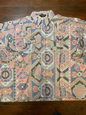 Vintage Corzini Shirt Mens 4XL Pearl Snap Western Short Sleeve Aztec Print USA • $41.95