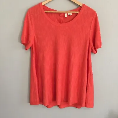 Moth Nwt Womens Pullover Sweater Size L Coral Orange Button Up Back Short Sleeve • $12.99