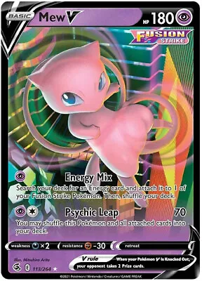 Mew V 113/264 - Fusion Strike -  Pokemon TCG - Ultra Rare - NM • $3.83
