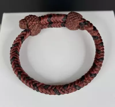 Vintage Hand Made Braided Adjustable Burgundy & Black Horse Hair Bracelet - 1697 • £38.91