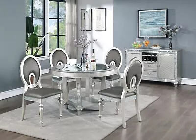 5Piece Antique Dining Set Round Top Glass Table And 4 Kitchen Dining Side Chairs • $1427.99