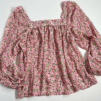 Eloquii Cherry Strawberry Print Shirt Womens Size 16 Pink Balloon Sleeve Floral • $30