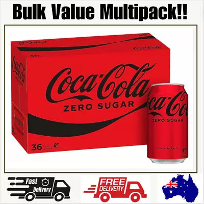 Coca-Cola Zero Sugar Soft Drink Multipack Cans (36 X 375mL) Bulk Value Coke Pack • $74.95