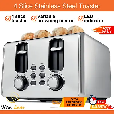 $46.05 • Buy 4 Slice Toaster Silver Stainless Steel Browned Toast High Lift Kitchen AUS WIDE