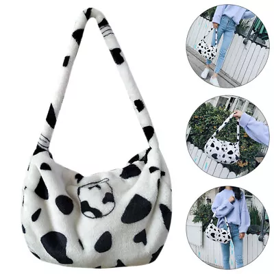  Girls Crossbody Bag Cow Print Handbag Plush Student Cute Literature Art • £12.35