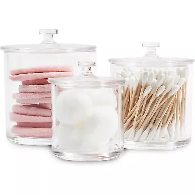 3 Pack Acrylic Apothecary Jars Container For Bathroom Vanity Organizer 3 Sizes • $21.99