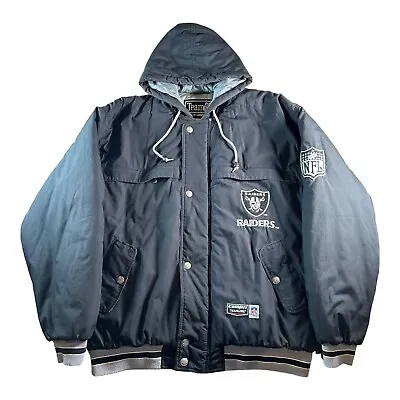 Vintage Campri Official NFL Raiders Quilted Bomber Jacket Hooded Black - Size L • £99.95