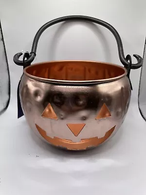 Copper Color Metal Pumpkin Jack O Lantern Hammered Cauldron Halloween NWT • $19.39