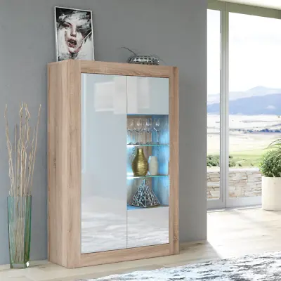 Cabinet Sideboard  140cm Unit Cupboard Display High Gloss Doors With Free LED • £169.90