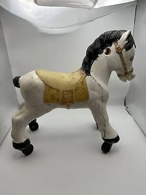 Blazon 1965 Child's Miniature Riding Horse 16  Tall Blow Mold On Wheels Vtg Toy • $39.99