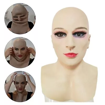 Halloween Latex Mask Realistic Woman Female Face For Crossdressing Girl Headgear • £17.47