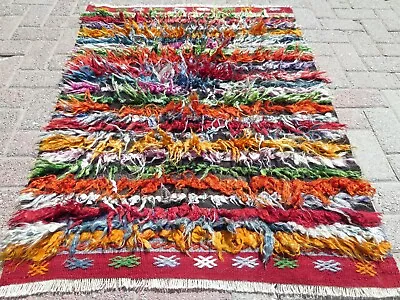 Shaggy Rug Mohair Rug Long Hair Rug Multicolor Carpet Vintage Tulu Rugs 35 X50  • $194.65