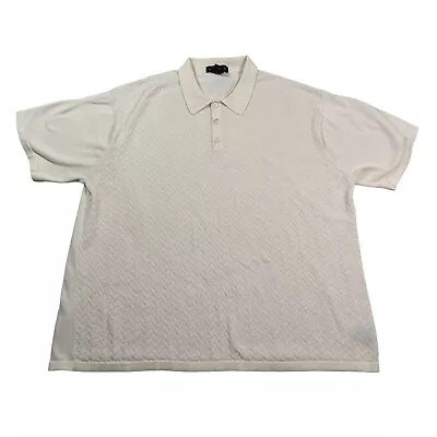 J. FERRAR Sweater Men's Short Sleeve Herringbone Pattern Polo Collared Cream 2XL • $17.99