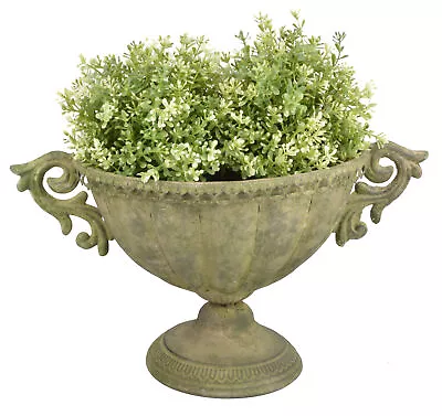 Aged French Vintage Style Metal Oval Urn Garden Planter Flower Pot Vase Green  • £29.99