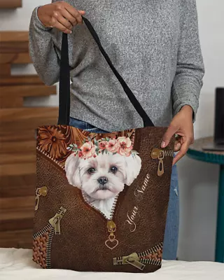 Personalized Maltese Dog Tote Bag Maltese Dog Handbag Dog Shoulder Bag • $23.99