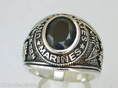 Marines United Stated Military 925 Sterling Silver Black Jet Men Ring Size 7-14 • $129.99