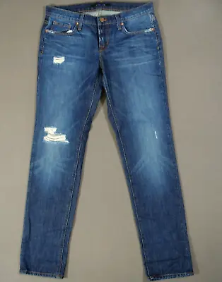 J Brand Jeans Womens 25 Blue Denim Distressed Boyfriend Aidan Mid Rise Zip Fly • $16.99