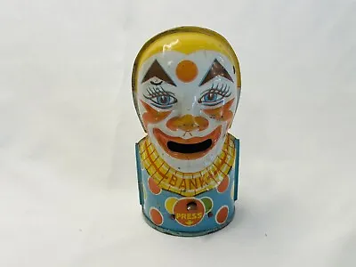 Old Vintage Tin Litho Clown Toy Mechanical Saving Bank By J.Chein Coin Piggy • $49.95