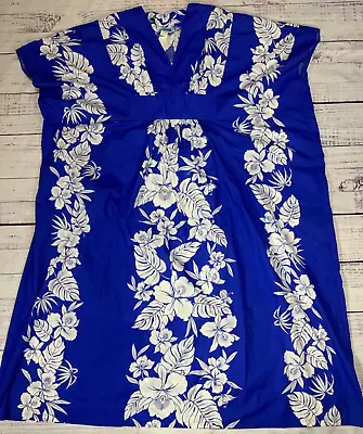 Vintage Koana Casuals Short Sleeve Maxi Hawaiian Dress OS Blue White Floral • $39.99