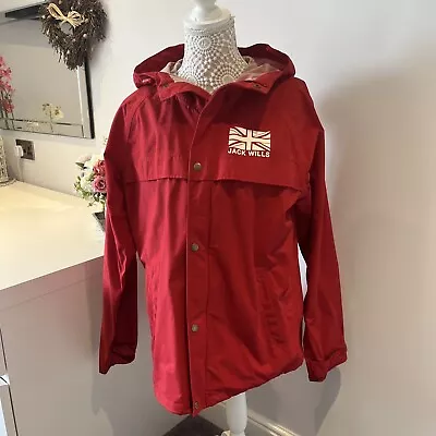 Jack Wills Red Shower Proof Rain Jacket Union Jack  Hooded Size Small Unisex • £19.99