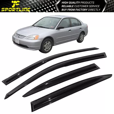 Fits 01-05 Honda Civic Sedan Mug 3D Wavy Style Window Visors 4Pc Set Acrylic • $26.98