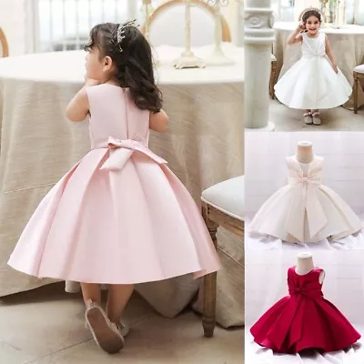 Flower Girls Bridesmaid Dress Baby Kids Party Stain Bow Wedding Dresses Princess • £17.99