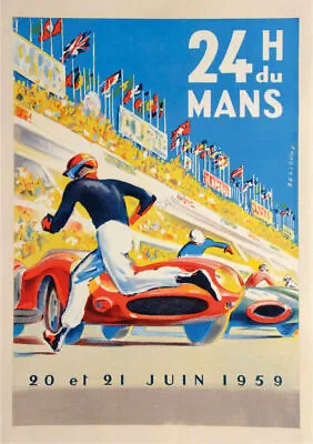 Le Mans 1959 Motor Racing Poster Retro Car Race Art French Deco Wall Print • £5.45