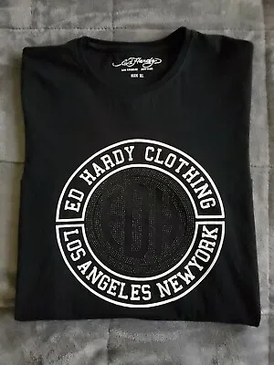 Ed Hardy Clothing Los Angeles New York Black Embroidered S/S Tshirt SZ XL  • £19.28