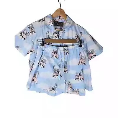 P.J. SALVAGE 2-piece  When Pigs Fly  Light Blue Shorts Pajama Set SZ M • $32