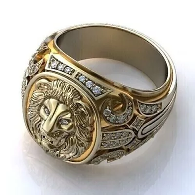 3.10Ct Round Lab-Created White Diamond 14K Yellow Gold Plated Men's Lion Ring • $207.19