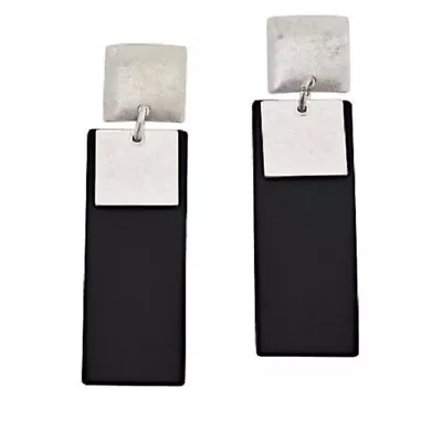 HSN Marla Wynne Silver-tone Black Rubber And Metal Linear Drop Earrings • $41.99