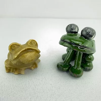 Vintage Cute Green Ceramic Frog Figurine And Resin Tan Frog Figurine_Lot Of 2 • $16.99