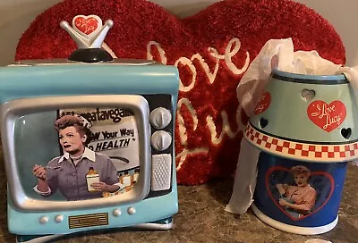 I Love Lucy Vitameatavegamin Talking TV Cookie Jar + Candle + Pillow Bundle ! • $251.33