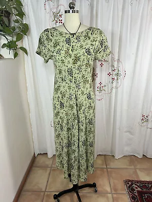 Vtg Marrika Nakk 40s-Style Green Floral Rayon Dress Shoulder Pads Bias Cut Sz M • $89