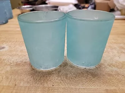 Aqua Glass Votive Tea Light Candle Holders Set Of 2 • $0.99