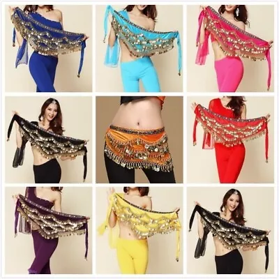 New Belly Dance Velvet Gold Coins Waist Chain Belt Dancer Hip Scarf Wrap Skirt • £11.35