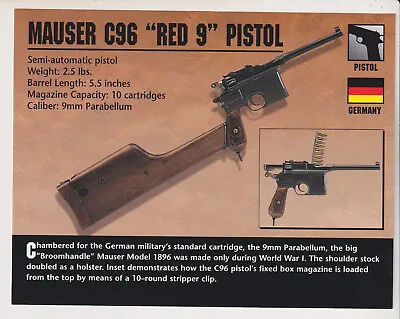MAUSER C96 RED 9 PISTOL Germeny Hand Gun Atlas Classic Firearms PHOTO CARD • $13.47