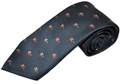 THE TIE STUDIO -  Luxury Grey Racing Horses & Jockey Men's  Novelty Tie • £13.99