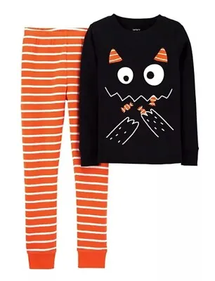 NWT 14 Boy Girl CANDY MONSTER Kitty Cat GLOW In DARK Halloween Carters Pajamas • $22.90